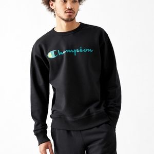 Champion-Script Long Sleeve Fleece Crewneck Sweatshirt Black